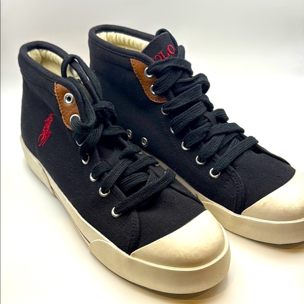 Polo Ralph Lauren Orman Canvas Leather High Top Sneaker Black 8.5